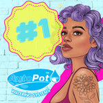 SEXY PURPLE HAIRED TANNED TATTOOED GIRL SMOKING BESIDE AUTOPOT LOGO - TOP THREE BEST SELLER HYDRO PRODUCT BRANDS IN UK AND EUROPE