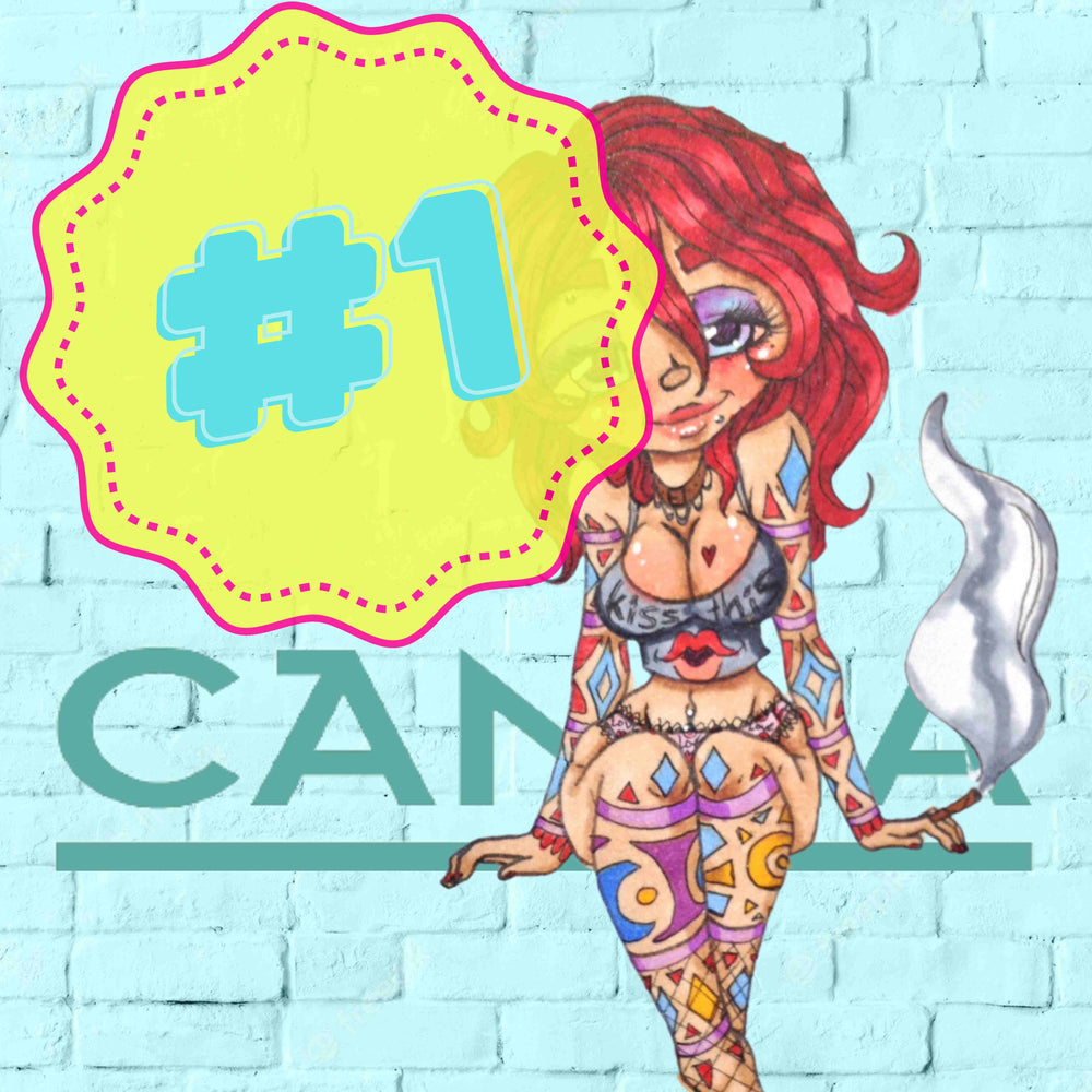 SEXY TATTOOED REDHEAD SITTING ON CANNA LOGO SMOKING - TOP THREE BEST SELLER NUTRIENT BRANDS IN UK AND EUROPE