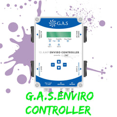 G.A.S. ENVIRO CONTROLLER ON WHITE BACKGROUND WITH MAUVE PAINT SPLATTER