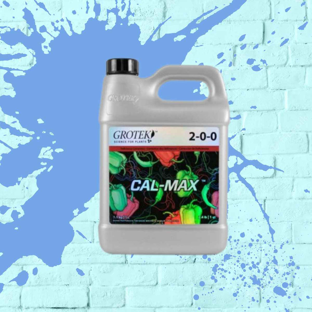 Close-up of Grotek Cal Max application on foliage, demonstrating its role in enhancing plant vitality and resilience.