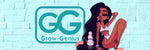 SEXY BLACK GIRL WITH LONG WAVY HAIR WEARING A PINK LINGERIE SET, SMOKING, AND SITTING NEXT TO THE GROW GENIUS LOGO ON A BLUE BRICK WALL BACKGROUND