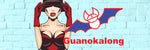 GUANOKALONG BAT LOGO FLYING OVER SEXY MYSTERIOUS WOMAN WITH RED GLOVES PULLING A BLACK HAT OVER HER EYES, WEARING A LOW CUT TOP