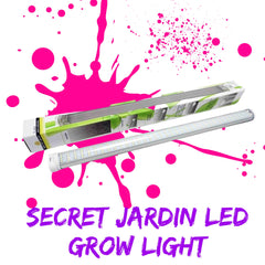 SECRET JARDIN LED GROW LIGHT 26 W ON WHITE BACKGROUND WITH PINK PAINT SPLATTER