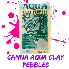 CANNA AQUA CLAY PEBBLES ON WHITE BACKGROUND WITH PINK PAINT SPLATTER