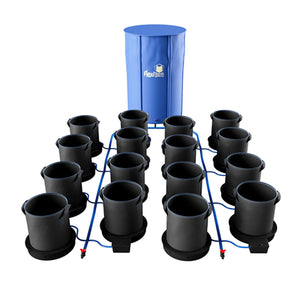 AutoPot XXL 35L 1-100 Pot Systems. Example shown with 16 pots and water tank.