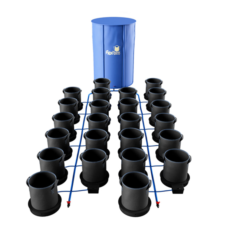 AutoPot XXL 35L 1-100 Pot Systems. Example shown with 24 pots and water tank.