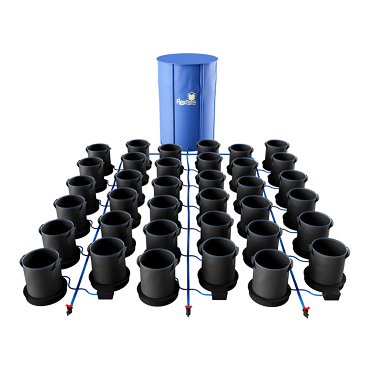AutoPot XXL 35L 1-100 Pot Systems. Example shown with 36 pots and water tank.