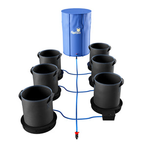 AutoPot XXL 35L 1-100 Pot Systems. Example shown with 6 pots and water tank.