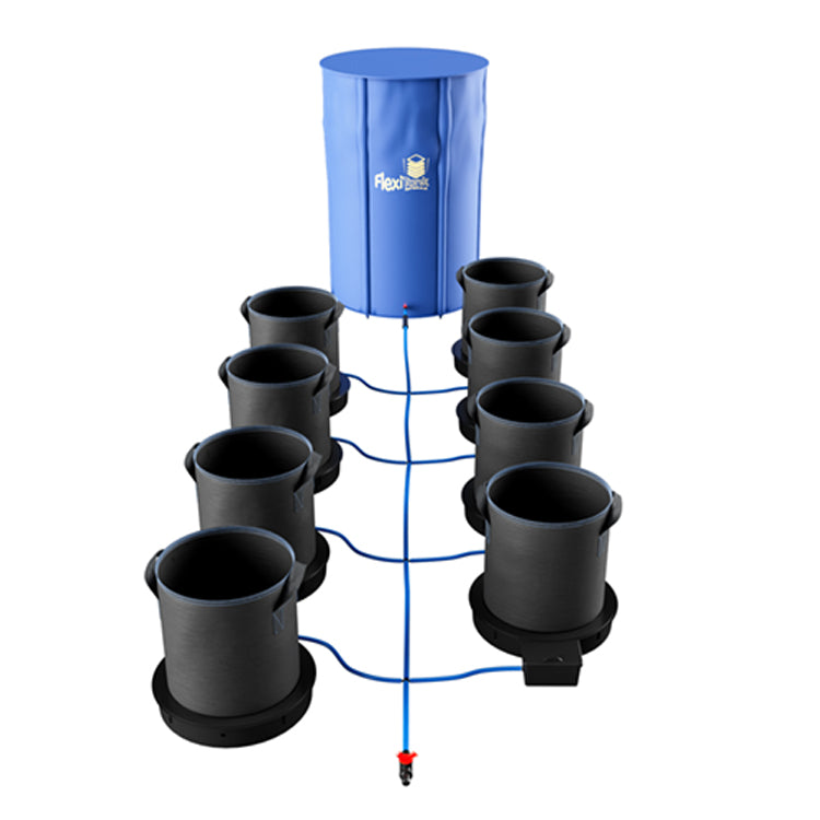 AutoPot XXL 35L 1-100 Pot Systems. Example shown with 8 pots and water tank.