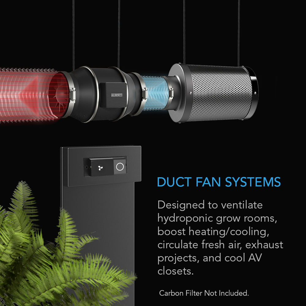 Duct Fan Systems which are designed to ventilate hydroponic grow rooms, boost heating/cooling, circulate fresh air, exhaust projects, and cool AV closets.